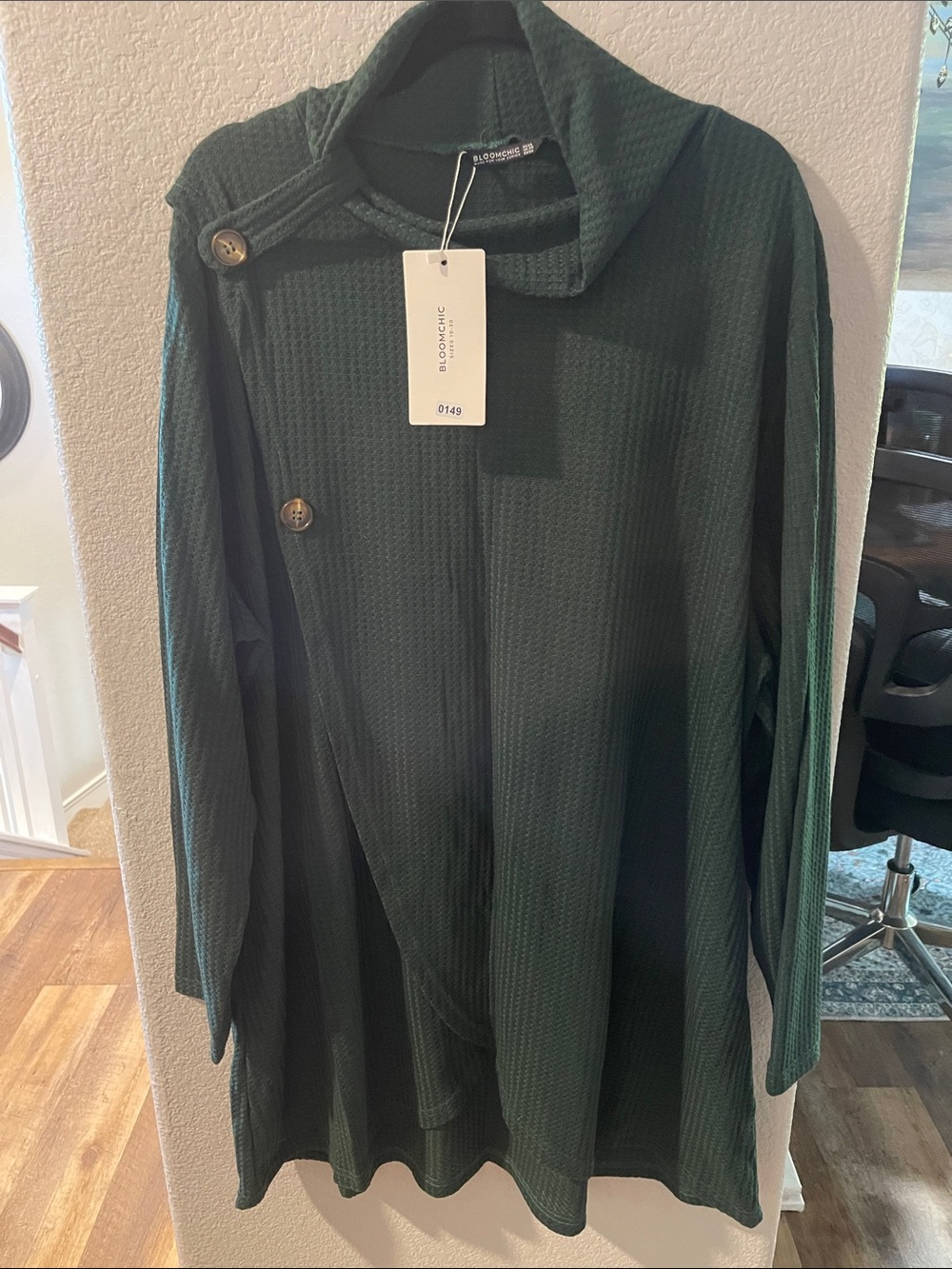 BloomChic Forest Green Textured Asymmetrical Trench
